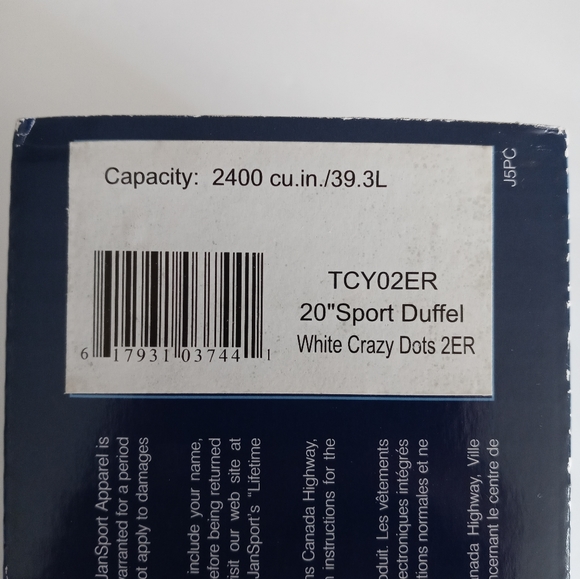 ❌SOLD❌RARE NWT NIB Jansport 20" Crazy White Dots Duffelpack Duffle Backpack - Picture 9 of 11